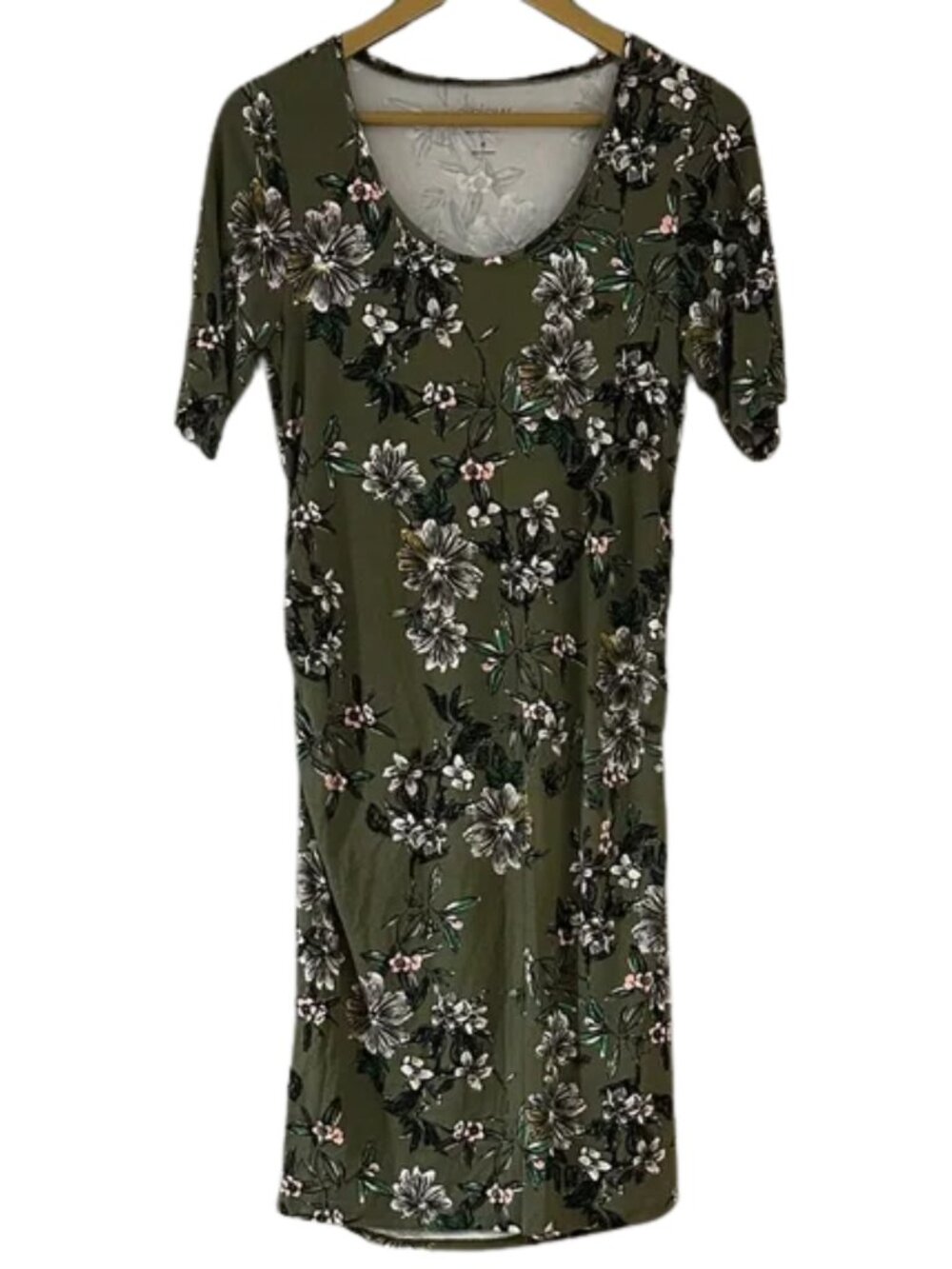 a:glow Maternity Green Floral Dress Stretch Tee Dress Short Sleeve Comfortable